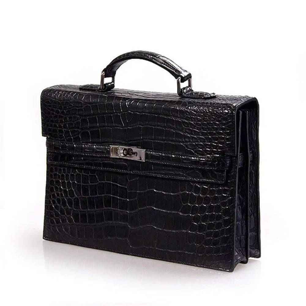 Rossie Viren crocodile leather briefcase for men, stylish handbag with textured crocodile pattern and sturdy handle.