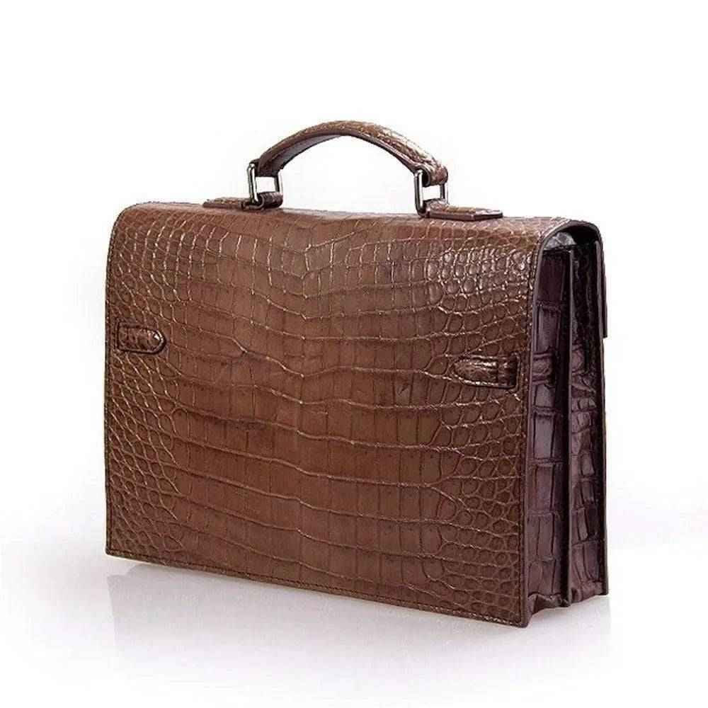 Rossie Viren crocodile leather briefcase for men, stylish handbag with textured crocodile pattern and sturdy handles.