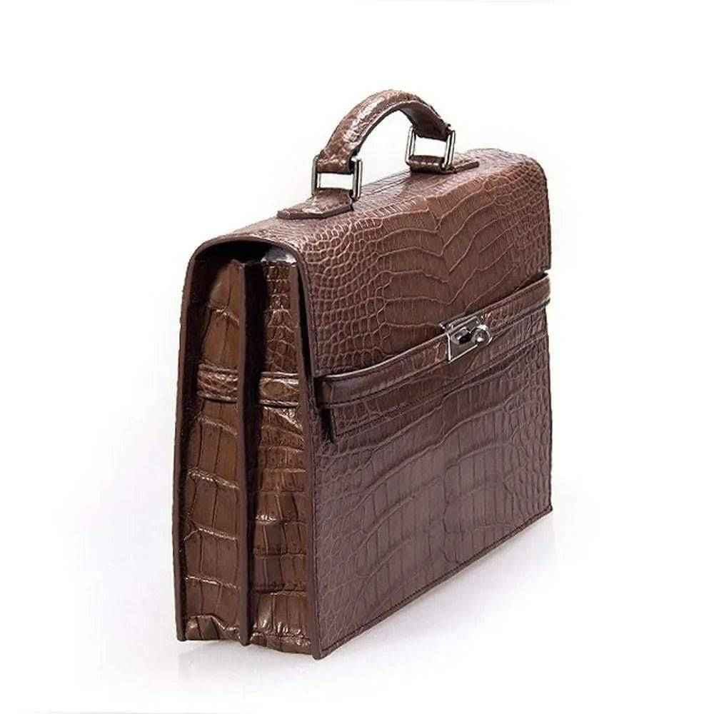 Rossie Viren crocodile leather briefcase for men, stylish handbag with textured crocodile pattern and sturdy handle.