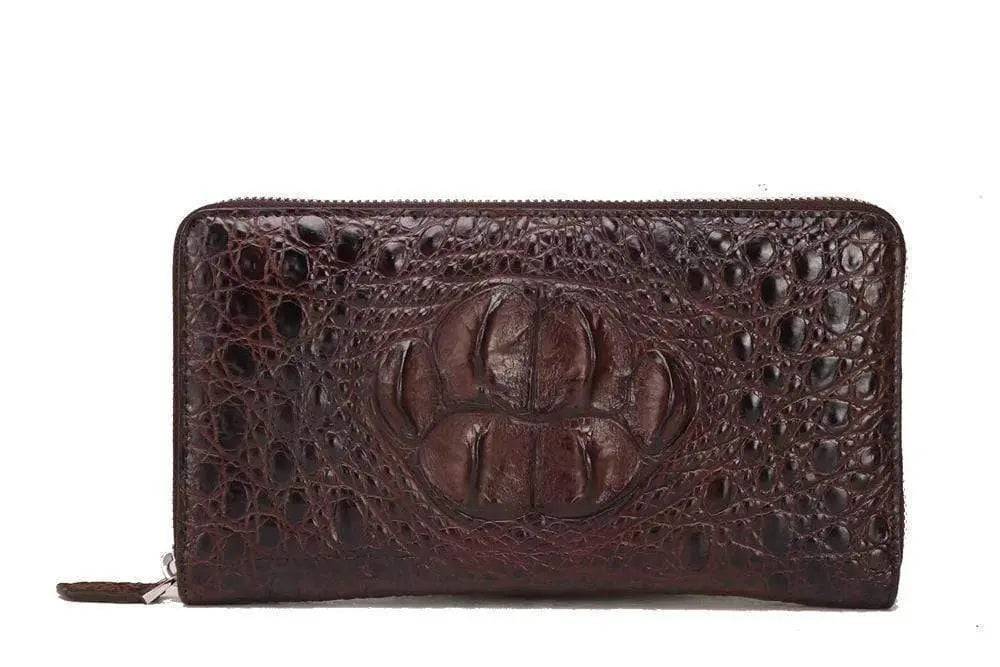 Rossie Viren crocodile leather zipper wallet featuring a sleek, textured crocodile pattern and compact handbag design.