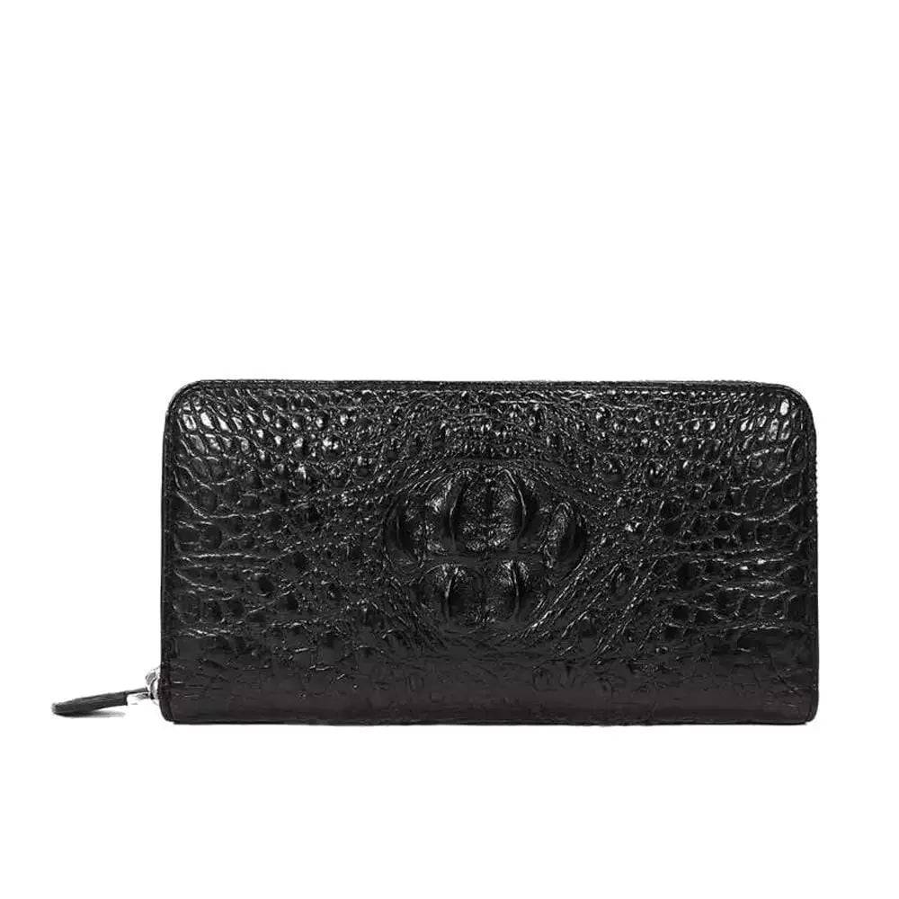 Rossie Viren crocodile leather zipper wallet handbag with sleek design and textured crocodile pattern.