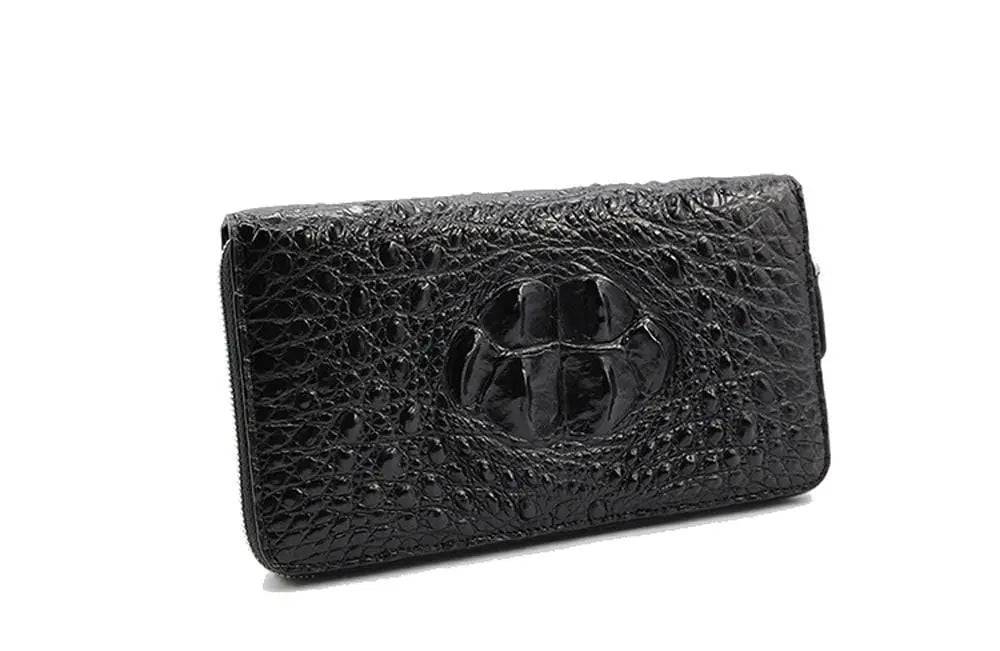 Rossie Viren crocodile leather zipper wallet with sleek design and textured crocodile pattern, showcasing craftsmanship and luxury style.