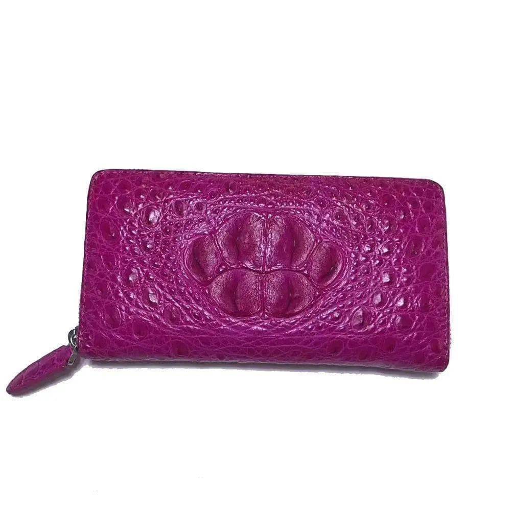 Rossie Viren crocodile leather zipper wallet handbag with textured crocodile pattern and secure zipper closure.