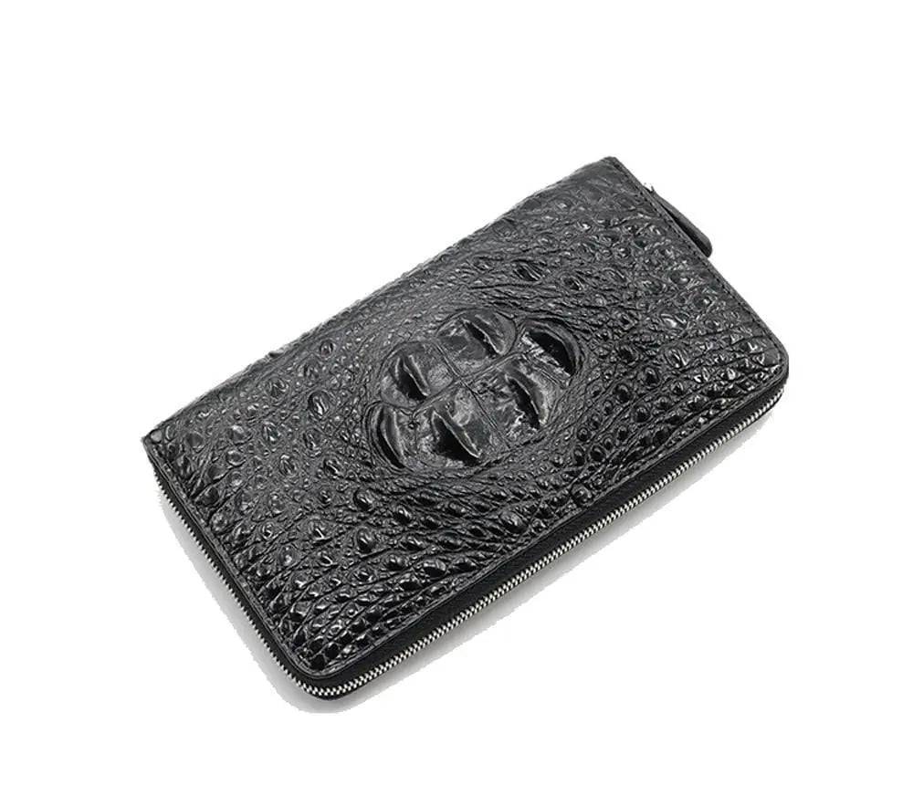 Rossie Viren crocodile leather zipper wallet handbag with textured crocodile pattern and gold zipper closure.
