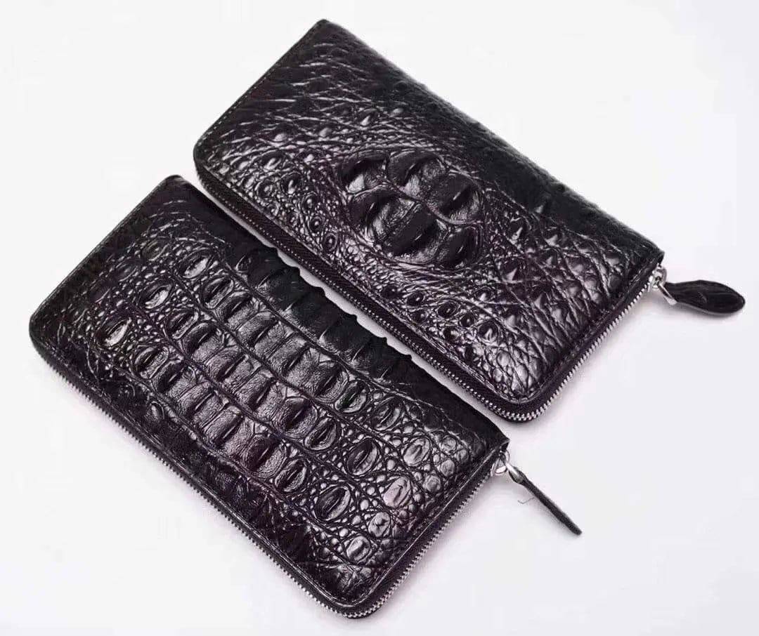 Rossie Viren crocodile leather zipper wallet, a stylish handbag with textured crocodile pattern and secure zipper closure.