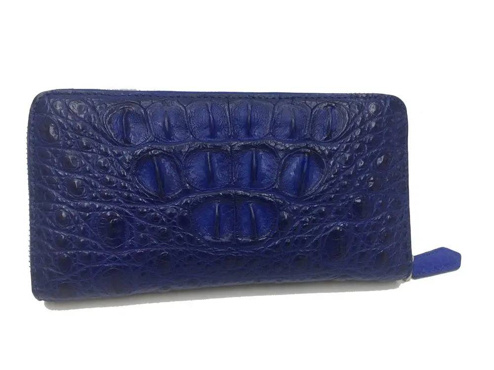 Rossie Viren crocodile leather zipper wallet in a handbag style with a sleek, textured crocodile pattern and silver zipper closure.