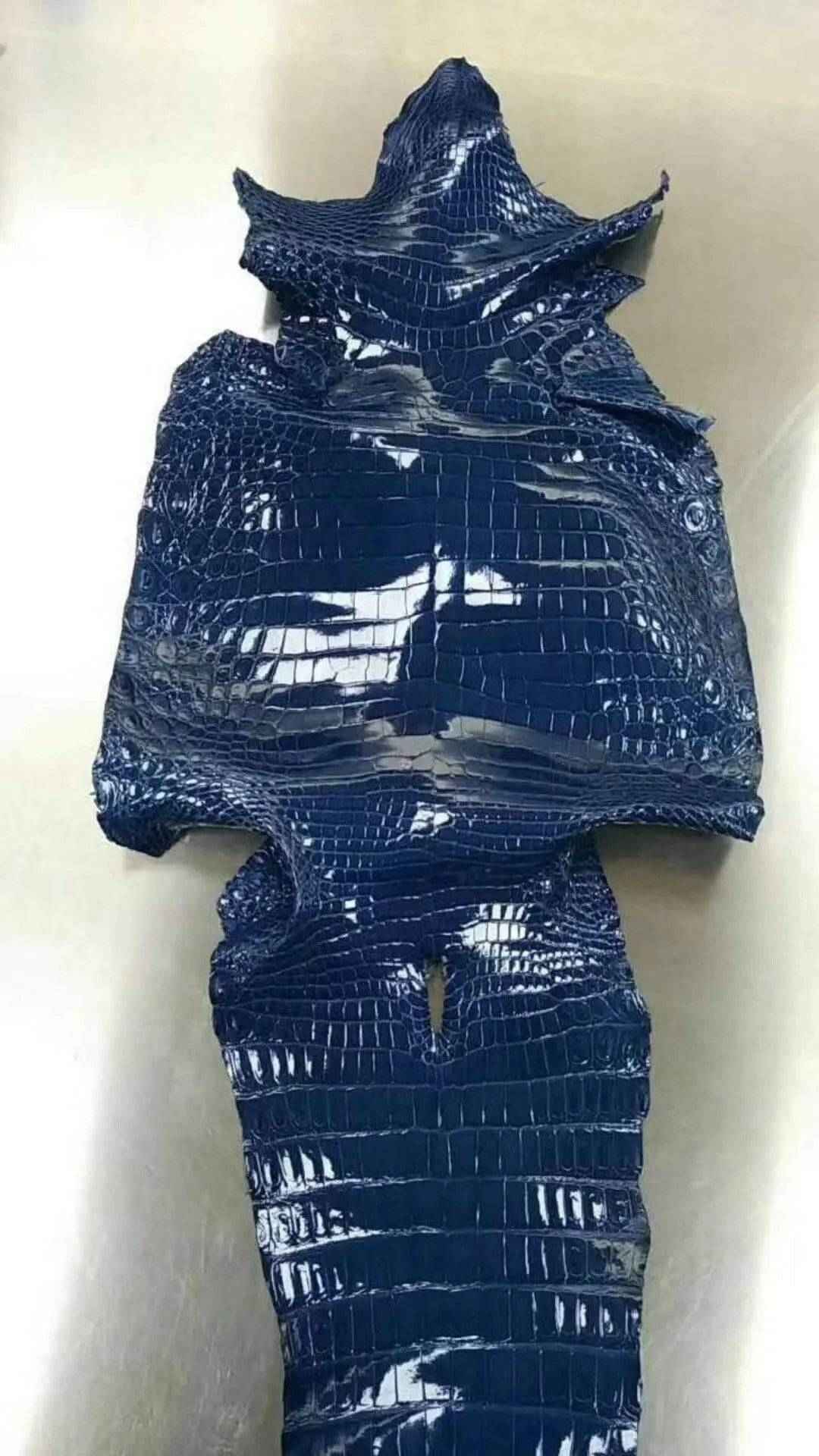Crocodile skin belly leather in a colorway, showcasing textured exotic leather used for handbags and belts by Rossieviren.