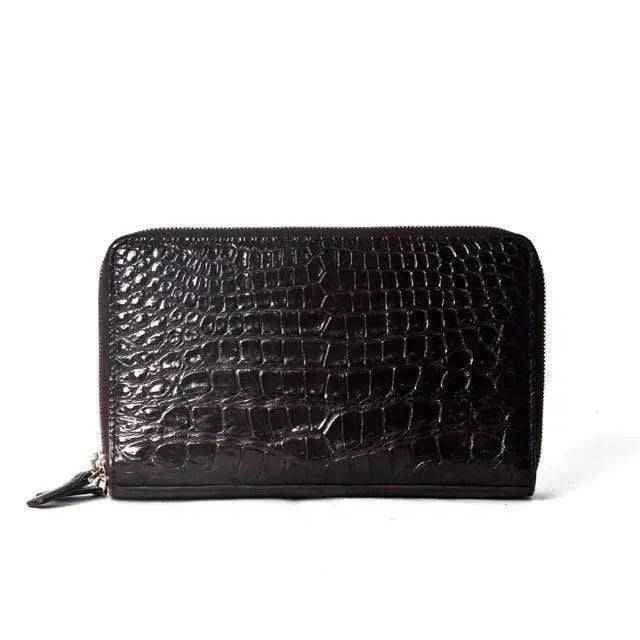 Rossie Viren crocodile belly skin clutch with credit card slots and wallet compartments for modern money storage.