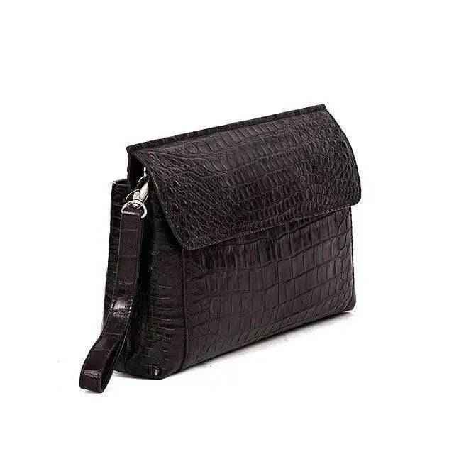 Rossie Viren crocodile belly skin large clutch bag with textured, sleek design and elegant closure, perfect for stylish occasions.