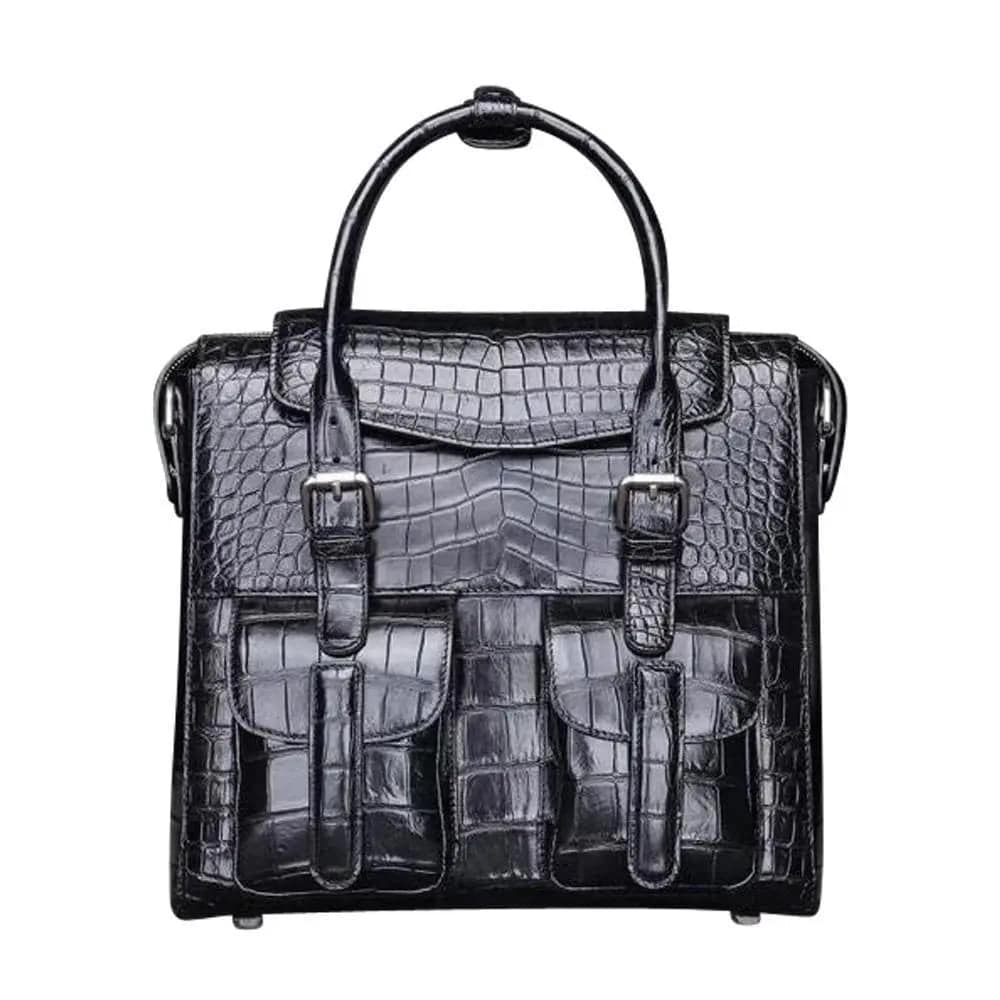 Rossie Viren crocodile belly leather briefcase bag for men with shoulder strap, cross-body design, suitable for laptops and business use