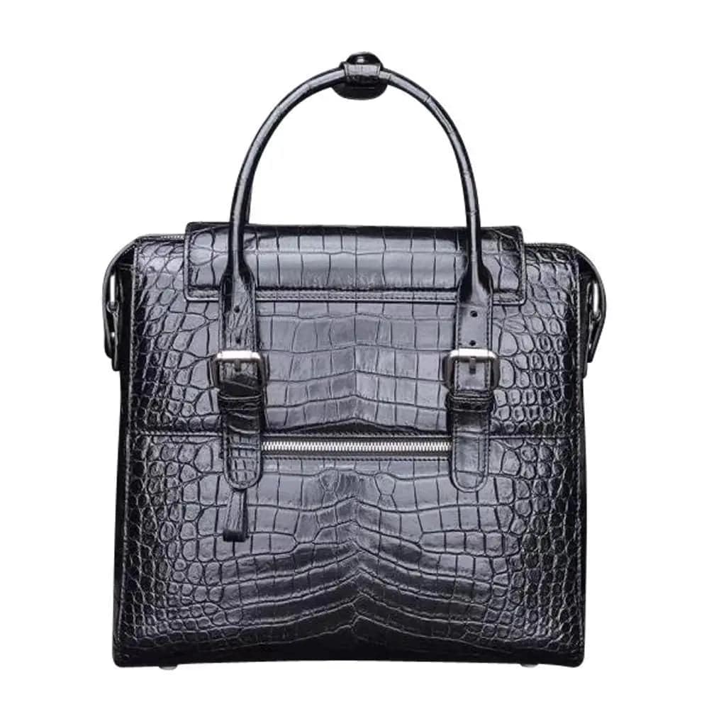 Rossie Viren crocodile belly leather briefcase with shoulder strap, cross-body design, suitable for laptops and business use for men.