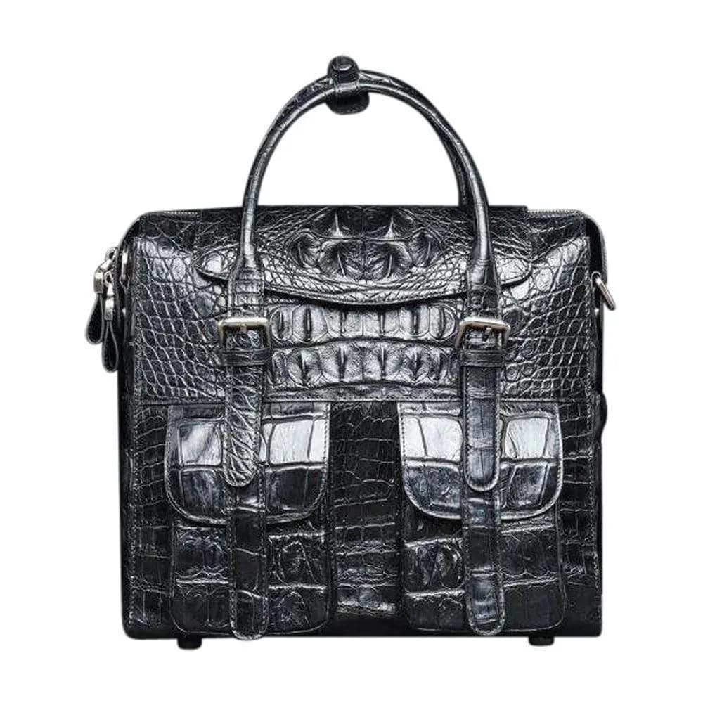 Rossie Viren crocodile leather briefcase shoulder bag for men, stylish cross-body business handbag with textured crocodile pattern.