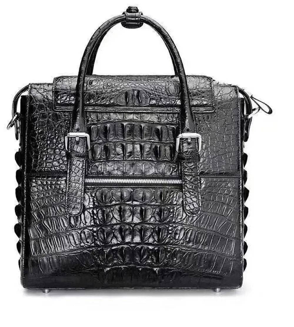Rossie Viren crocodile leather briefcase shoulder bag for men, cross-body business handbag with textured crocodile pattern.