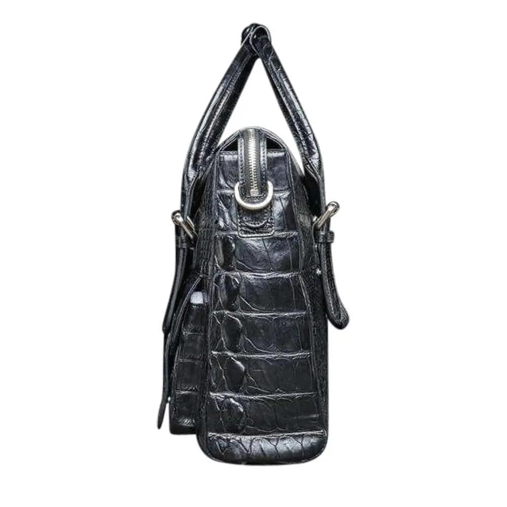 Rossie Viren crocodile leather briefcase shoulder bag for men, cross-body business handbag with textured crocodile pattern.
