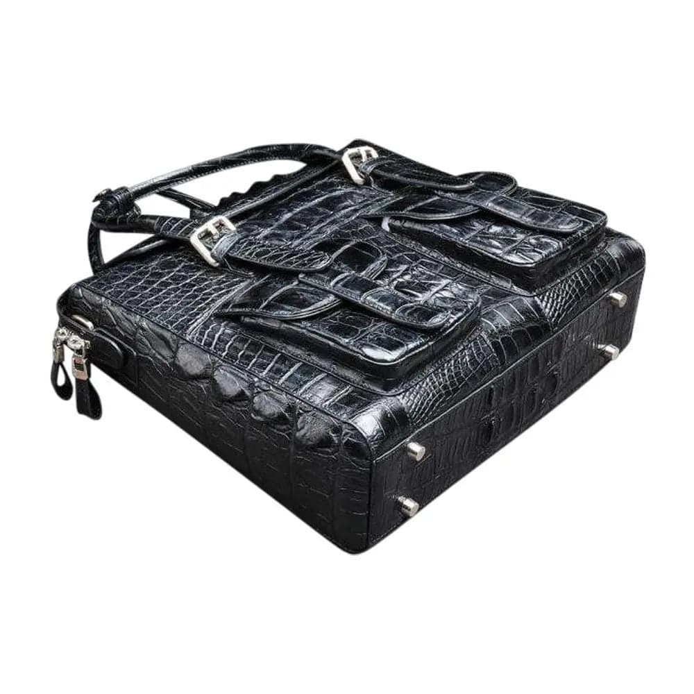 Rossie Viren crocodile leather briefcase handbag with shoulder and cross-body straps, designed for men, featuring a professional business style.