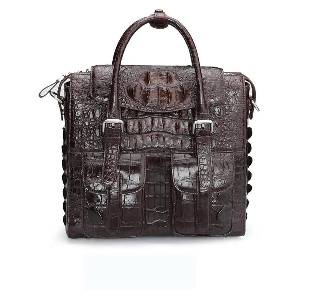 Rossie Viren crocodile leather briefcase shoulder bag for men, cross-body style with sturdy handles and sleek design.