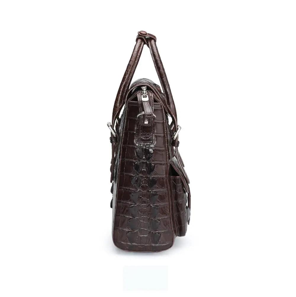 Rossie Viren crocodile leather briefcase shoulder bag for men, cross-body business handbag with textured crocodile pattern.