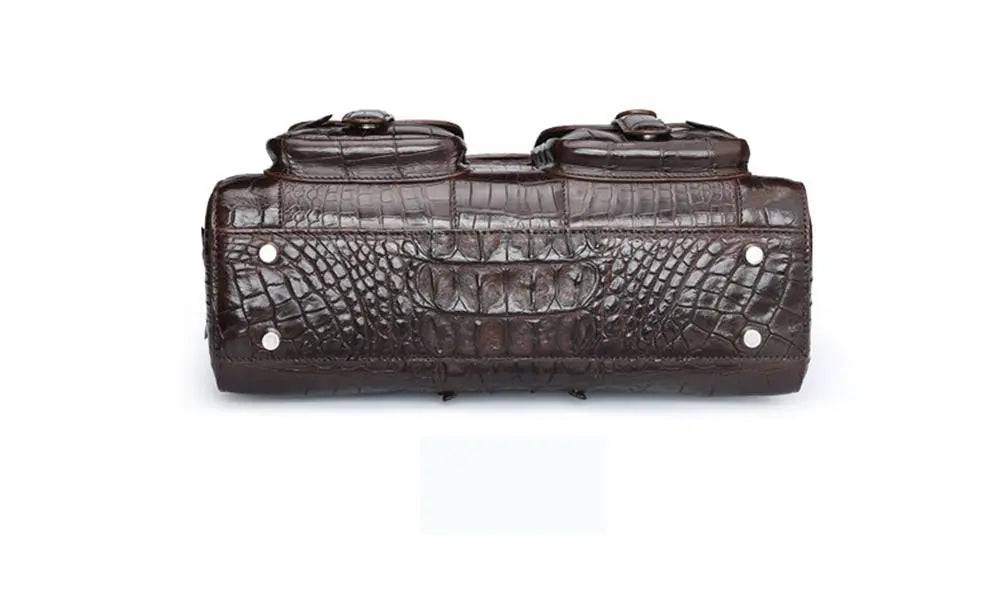 Rossie Viren crocodile leather briefcase handbag with shoulder strap, men's business cross-body bag in a sleek design.