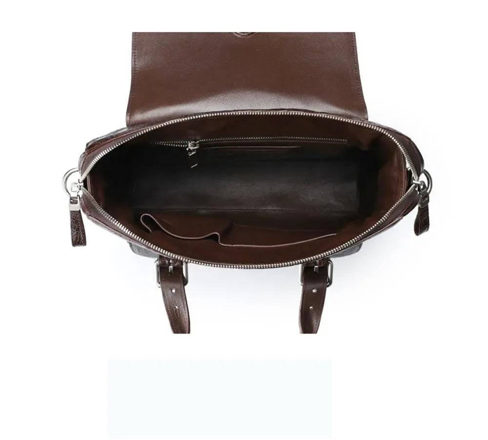 Crocodile leather men's briefcase shoulder cross-body bag by Rossie Viren, stylish business handbag with adjustable strap.