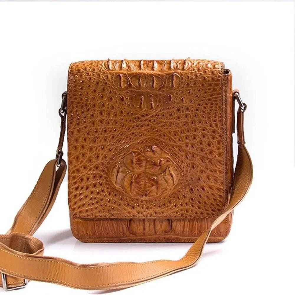 Rossie Viren crocodile crossbody bag for men, small shoulder messenger bag with cell phone pocket and passport holder.