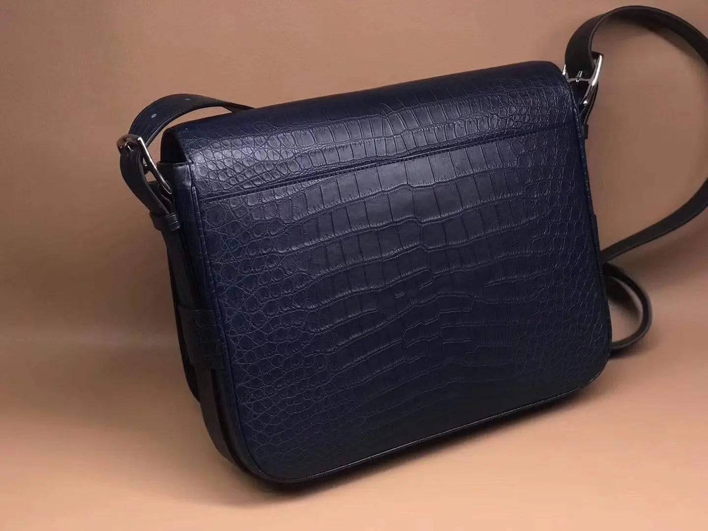 Rossie Viren crocodile garment leather medium messenger bag, soft handbag with textured crocodile pattern and adjustable strap.