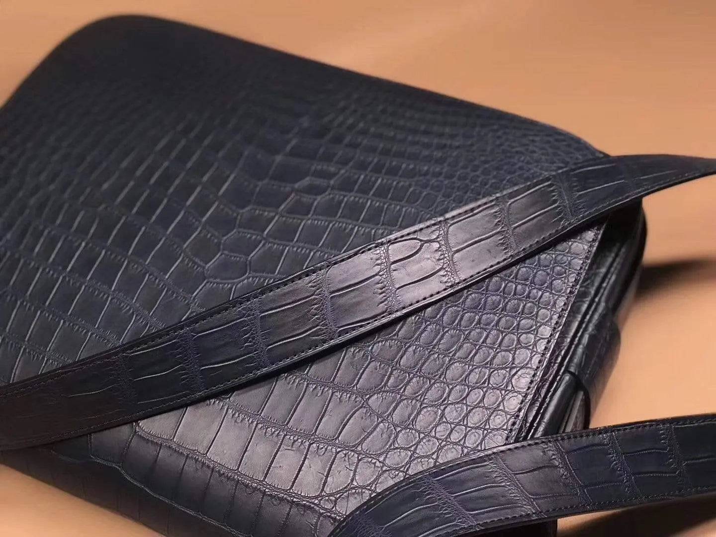 Rossie Viren crocodile garment leather messenger bag, medium size, very soft, stylish handbag with textured crocodile pattern.