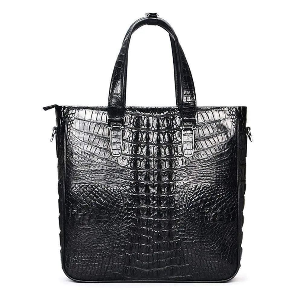 Rossie Viren crocodile leather tote bag with a simple square design, featuring sleek handles and textured crocodile pattern.
