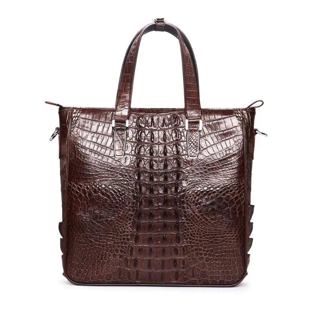Rossie Viren crocodile leather simple square tote bag with structured design and dual handles, showcasing luxury craftsmanship.