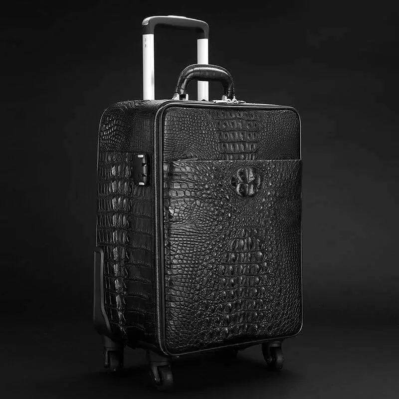 Rossie Viren crocodile leather 4-wheeled trolley suitcase with sturdy handles and sleek design for traveling luggage.