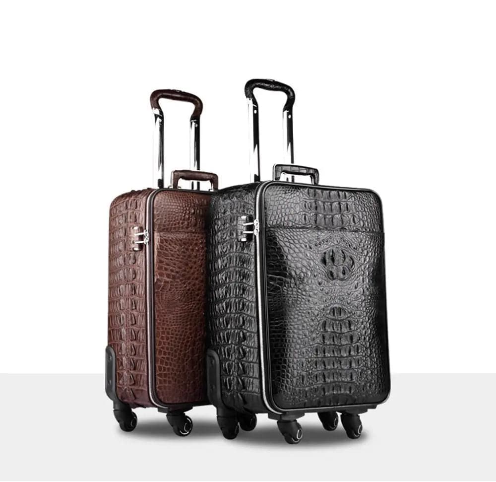 Rossie Viren crocodile leather 4-wheeled trolley suitcase with durable handles and sleek design for travel luggage.
