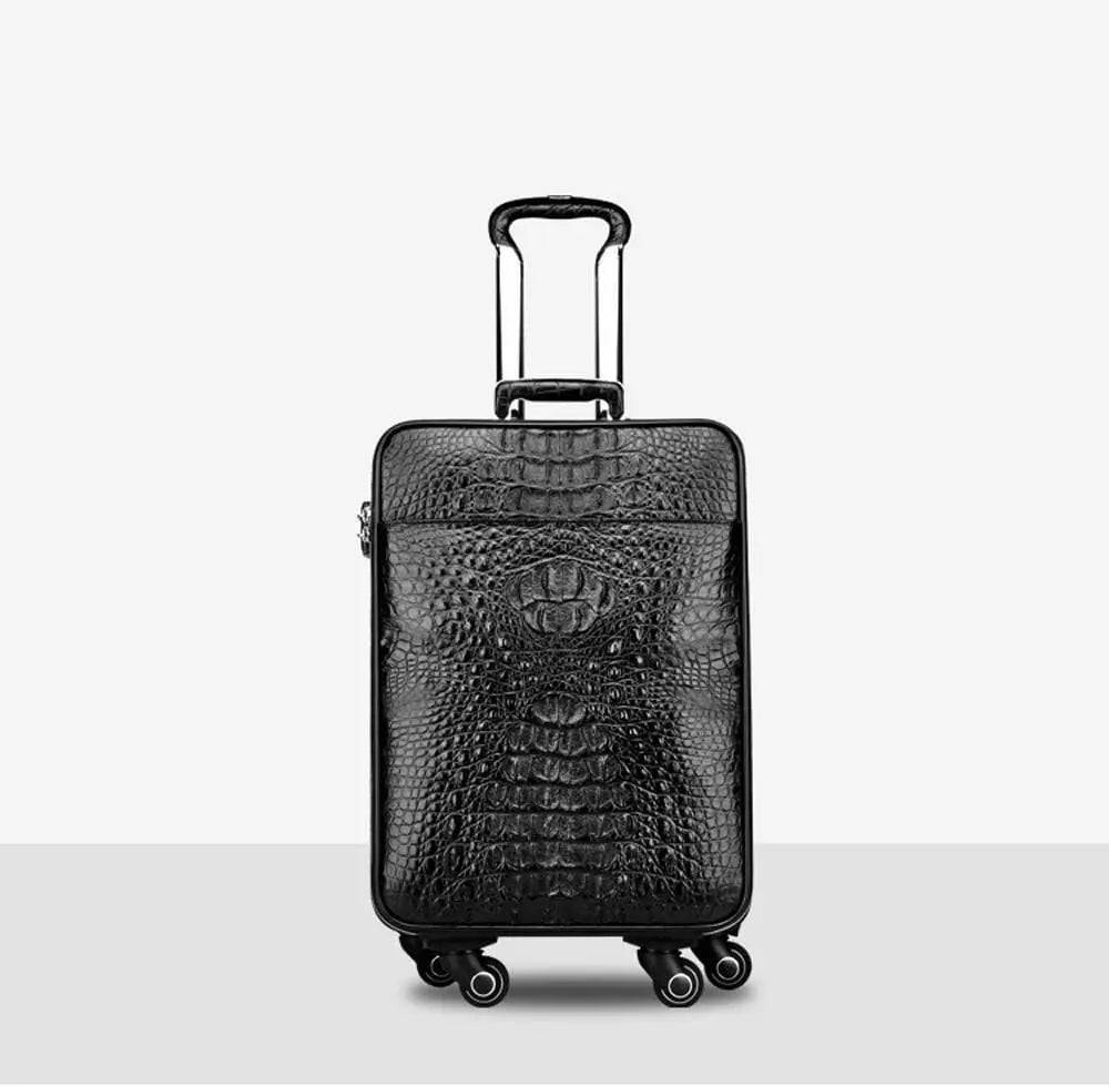Rossie Viren crocodile leather 4-wheeled trolley suitcase with durable design for travel and luggage.