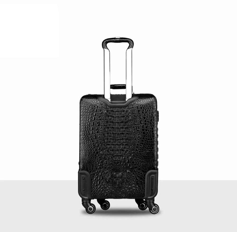 Rossie Viren crocodile leather 4-wheeled trolley suitcase, stylish and durable traveling luggage bag with sleek crocodile pattern.