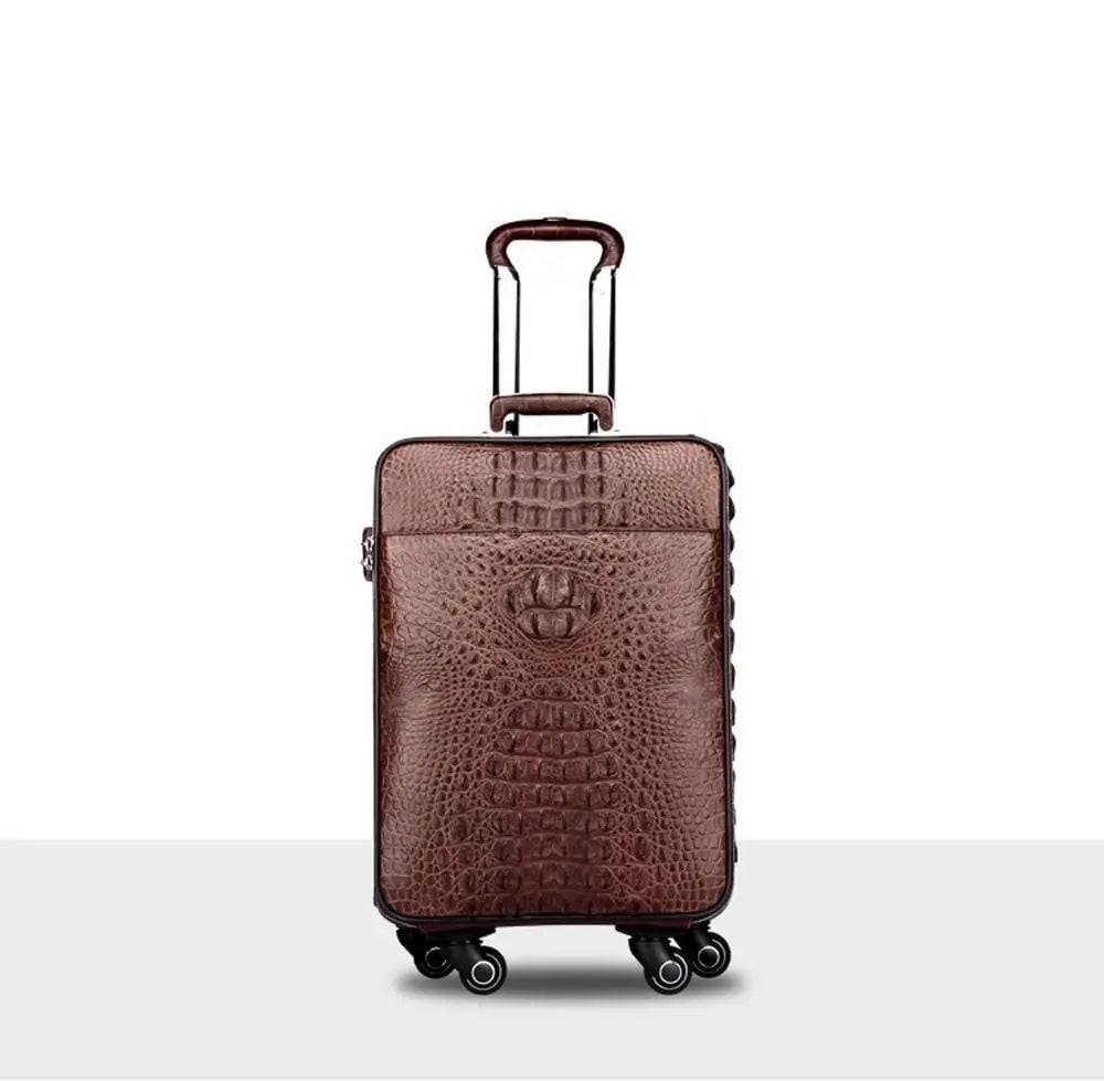 Rossie Viren crocodile leather 4-wheeled trolley suitcase with durable travel luggage bag and sleek crocodile pattern.