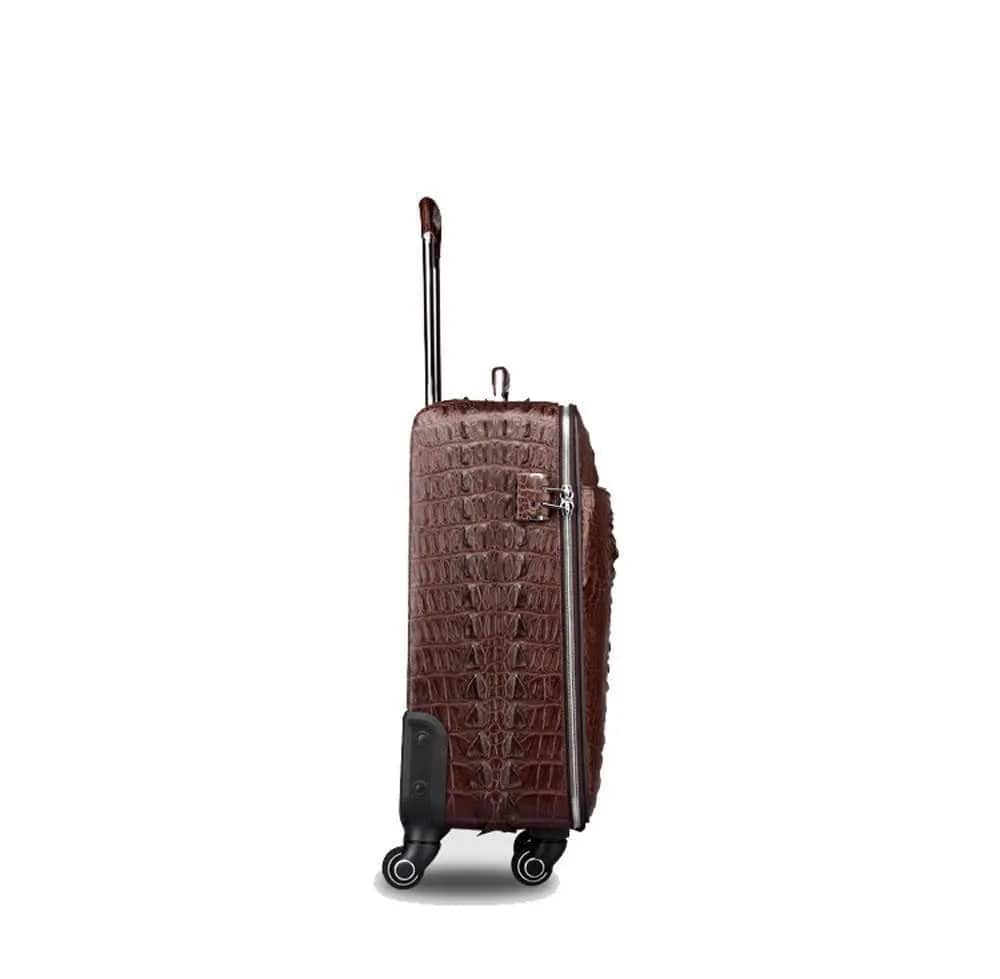 Rossie Viren crocodile leather 4-wheeled trolley suitcase with durable luggage bag for travel and easy maneuverability.