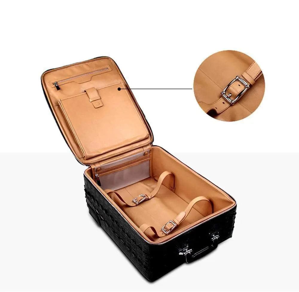 Rossie Viren crocodile leather 4-wheeled trolley case with durable travel luggage bag for stylish, secure travel.
