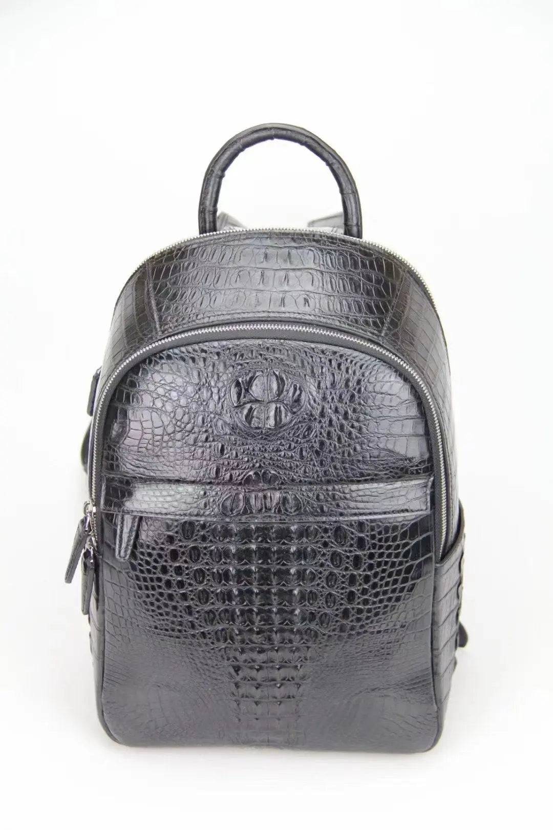 Rossie Viren crocodile leather backpack handbag with sleek design and textured crocodile pattern visible.