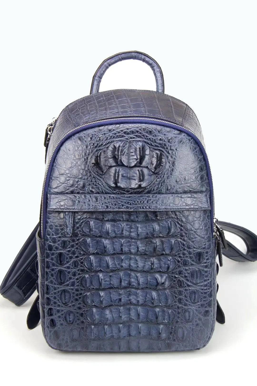 Rossie Viren crocodile leather backpack handbag, showcasing textured crocodile pattern with a sleek, stylish design and sturdy shoulder straps.