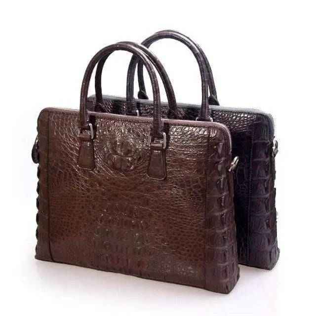 Rossie Viren crocodile leather briefcase, messenger bag, and business bag with textured crocodile pattern, suitable for laptops and work.