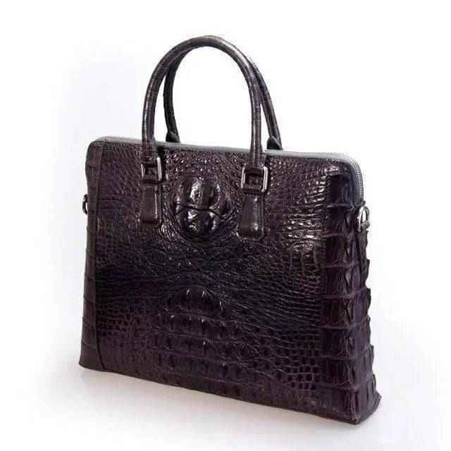 Rossie Viren crocodile leather briefcase, messenger bag, and business bag for laptops, featuring a sleek, textured design.