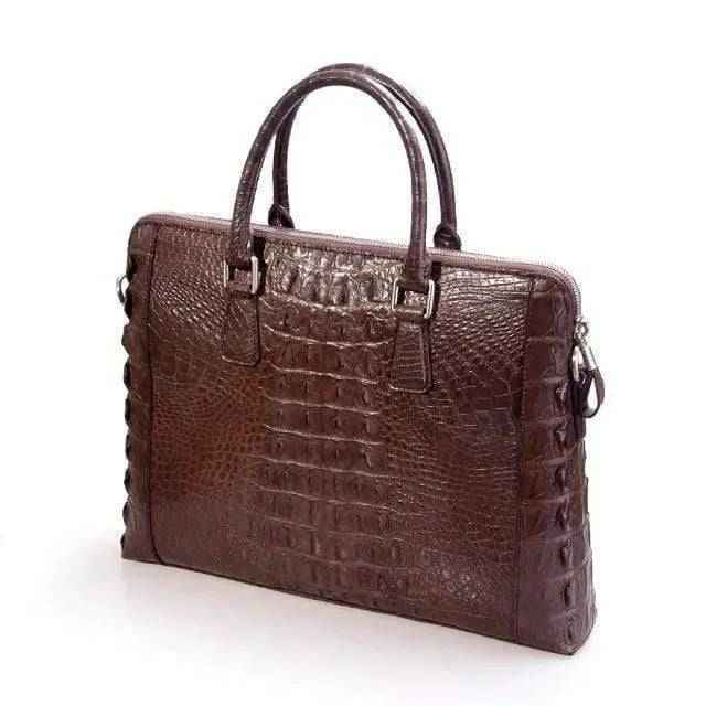 Rossie Viren crocodile leather briefcase with handles and sleek design, suitable for messenger, laptop, and business use.