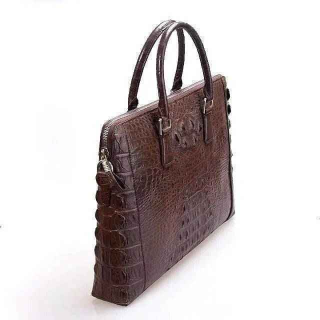 Rossie Viren crocodile leather briefcase handbag with handles, designed for business, laptop, and messenger use.