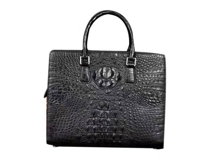 Rossie Viren crocodile leather briefcase handbag with sleek design and textured crocodile pattern, featuring sturdy handles and a top zipper.