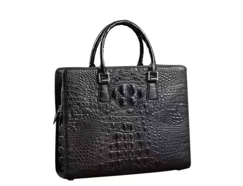 Rossie Viren crocodile leather briefcase handbag with sleek design and sturdy handle, detailed crocodile pattern visible.