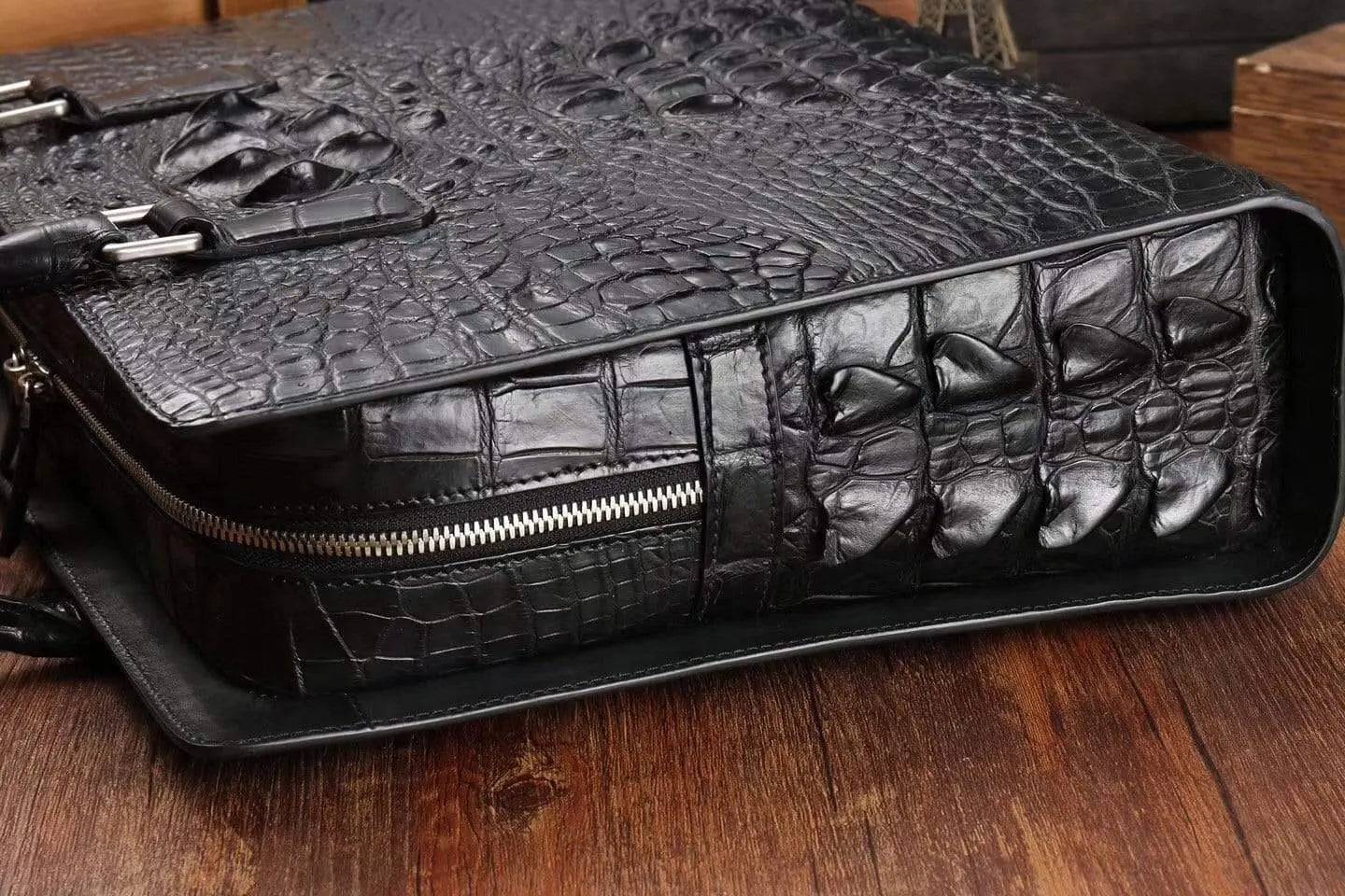 Rossie Viren crocodile leather briefcase handbag with sleek, textured surface and sturdy handles for professional use