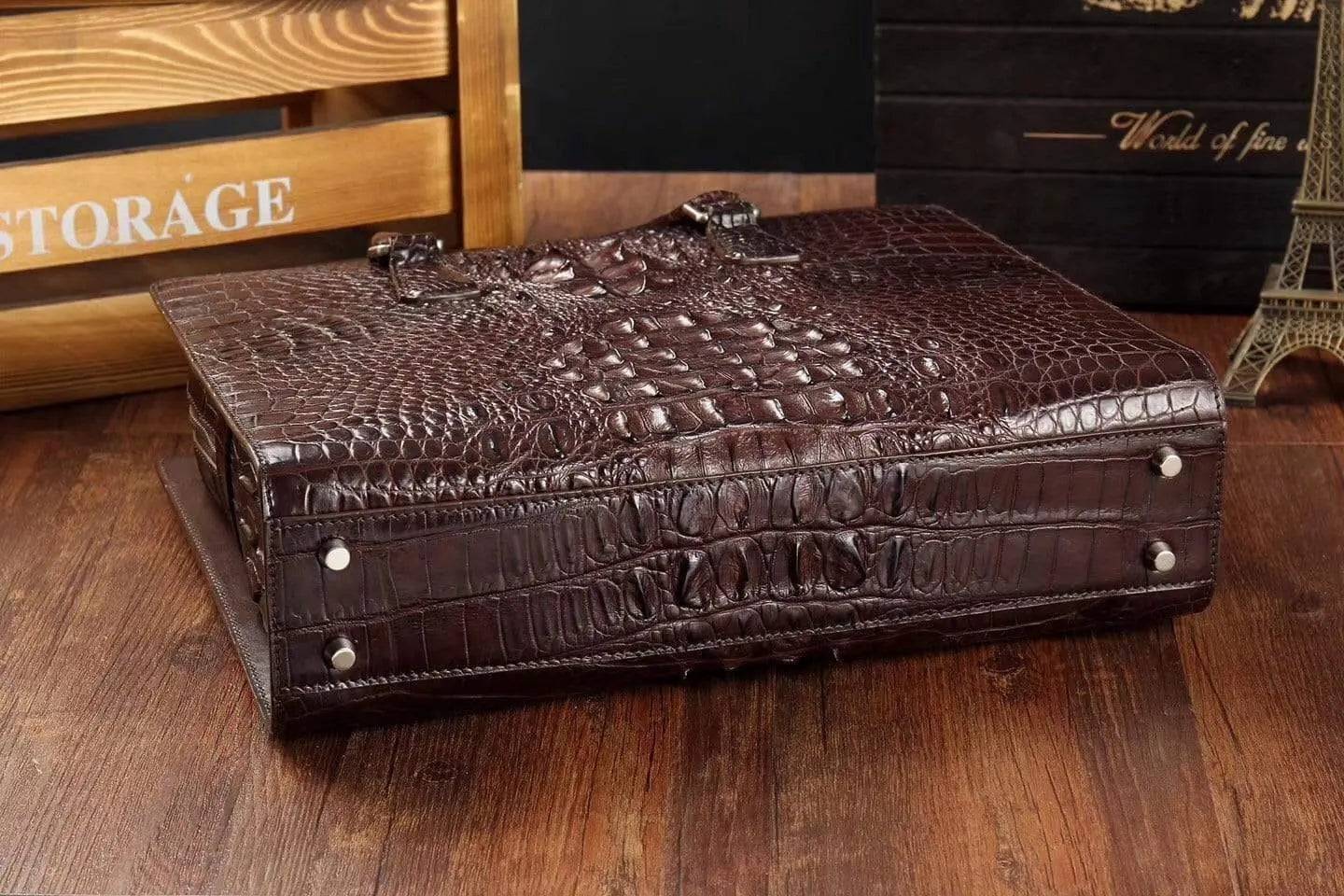 Rossie Viren crocodile leather briefcase handbag with sleek design and textured crocodile pattern, featuring sturdy handles and elegant finish.