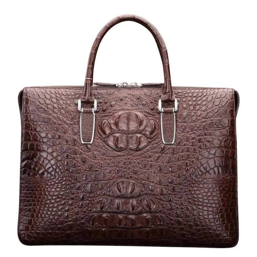 Rossie Viren crocodile leather briefcase for men, stylish handbag with textured crocodile pattern and sturdy handle.