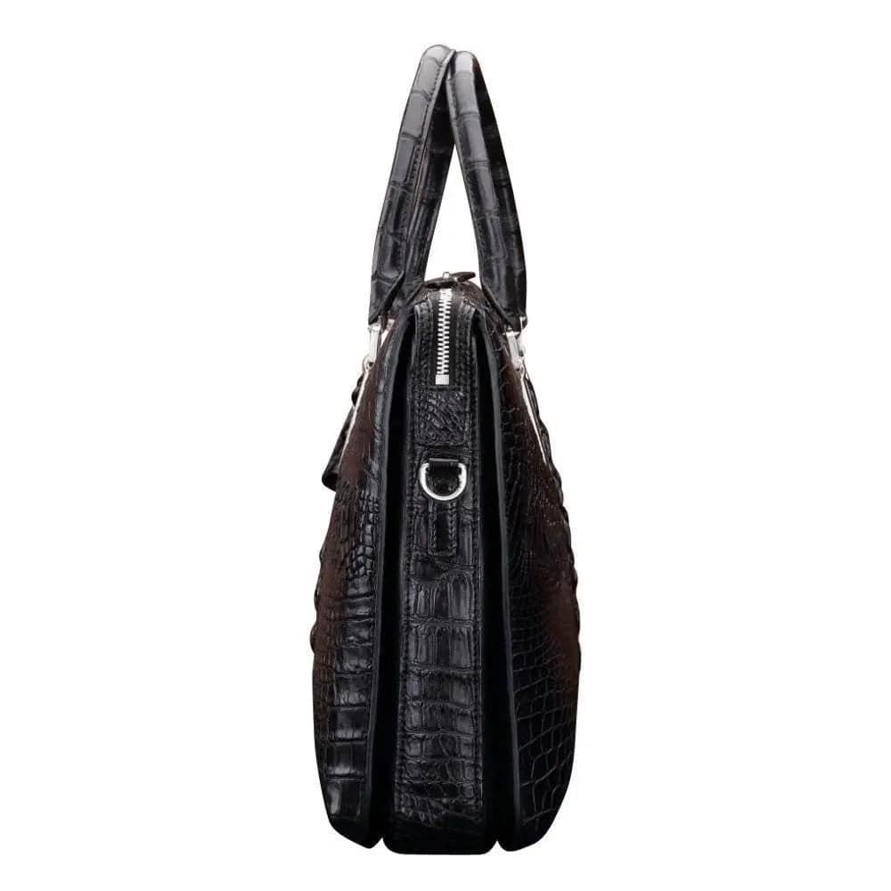 Rossie Viren crocodile leather briefcase for men, stylish handbag with textured crocodile pattern and sturdy handles.