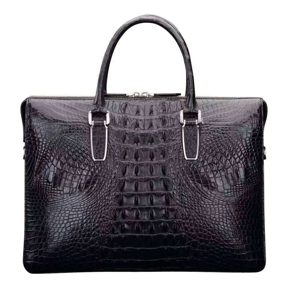 Rossie Viren crocodile leather briefcase for men with a sleek, textured design and sturdy handle, ideal for professional use.