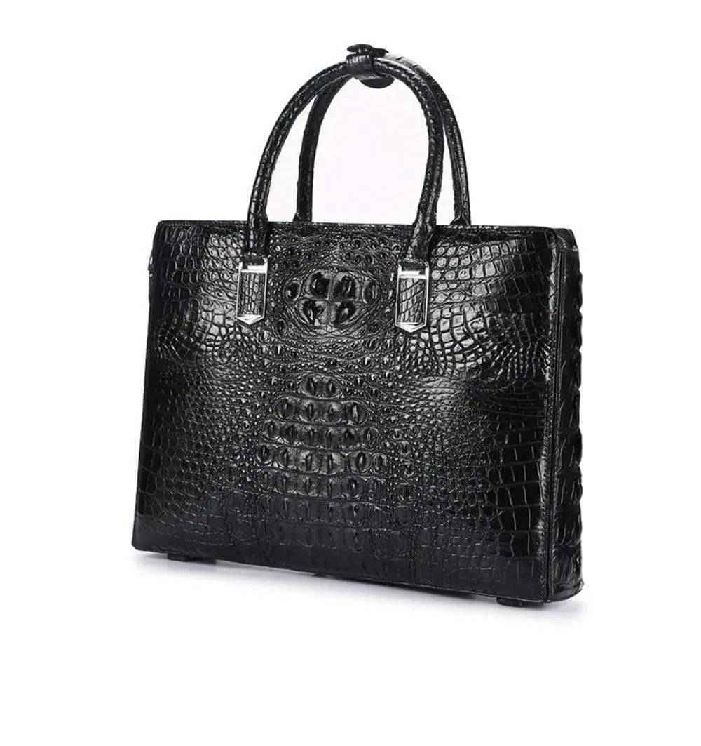Rossie Viren crocodile leather briefcase laptop bag with sturdy handles and sleek design for professional use.
