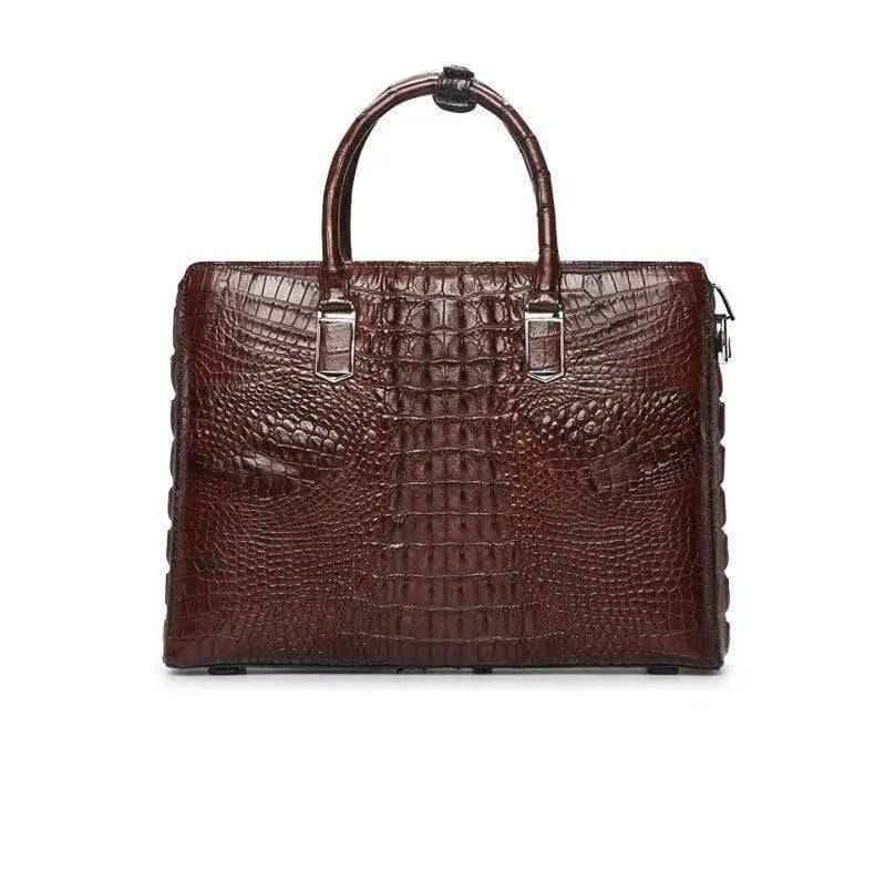 Rossie Viren crocodile leather briefcase laptop bag with sturdy handles and sleek design, ideal for professional use.